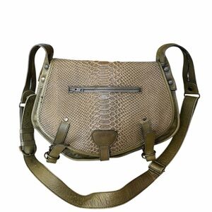 Aridza Bross Leather Abaco Jamily Python Olive Green Textured Crossbody Flap Bag
